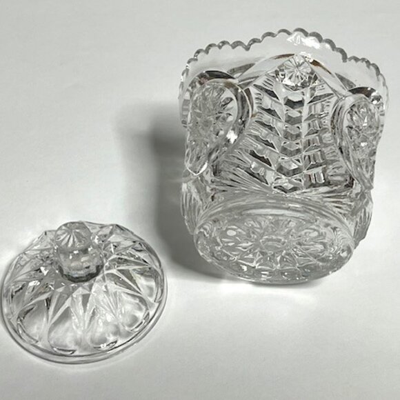 Elegant 2-Piece Clear Glass Small Trinket/Sugar Box w/Lid Starburst Designs 3" - Picture 3 of 9